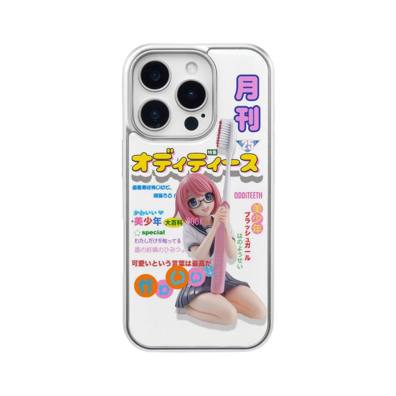 ODDiTEETH(オディティース)の「Brush Girl Magazine phone case (Pink Hair)(Smartphone Accessories)」