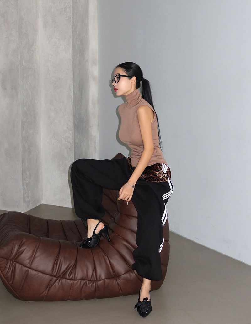 leopard track napping string jogger wide pants