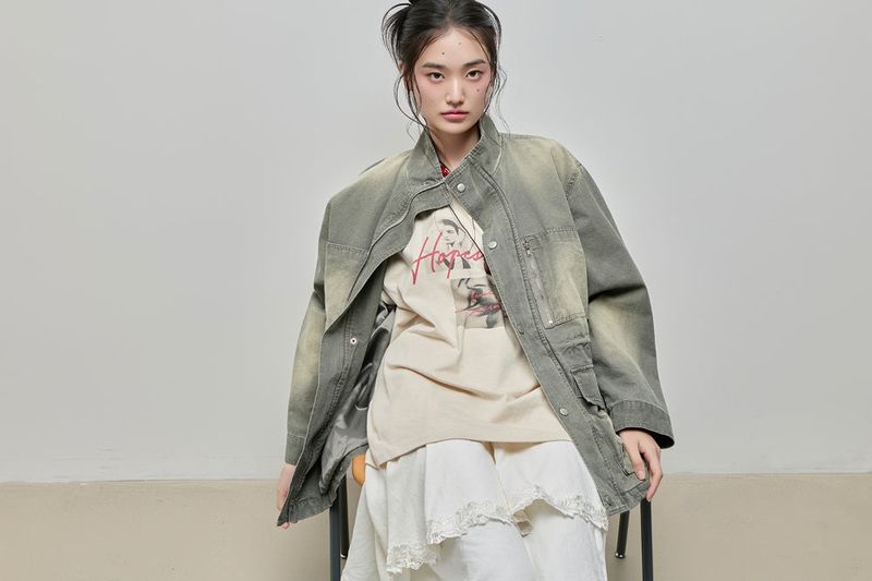 Washed High-Neck Field Jacket_Khaki