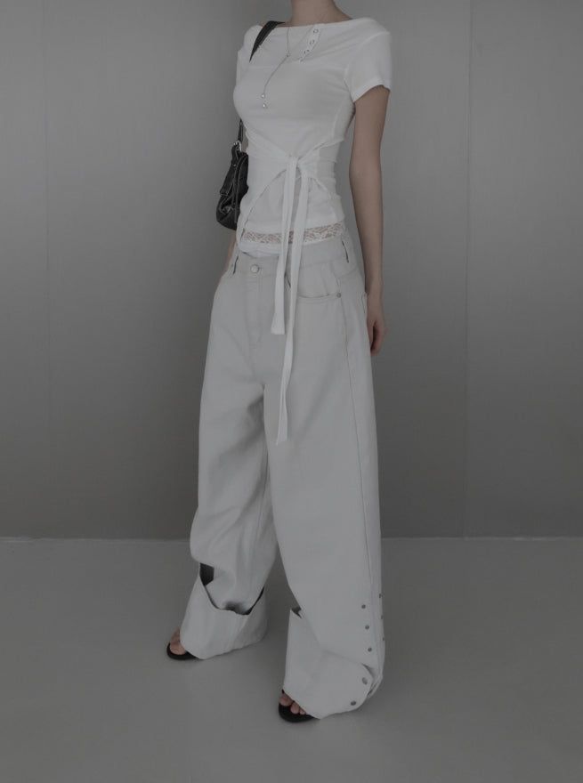 Mobel Snap Roll-up Cotton Pants