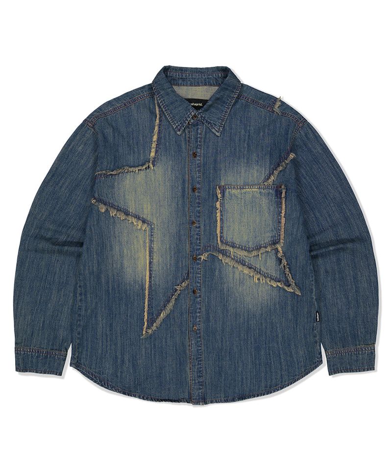 mahagrid（マハグリッド）の「STAR RAW CUT DENIM SHIRT（Tops）」