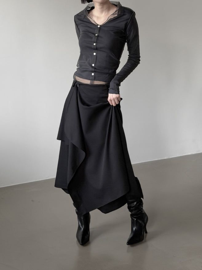 Beon Drape Unbalanced Flared Skirt