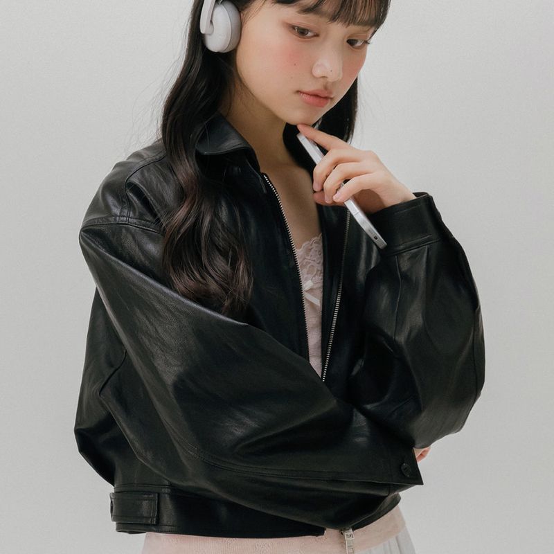 mellotory（メロートリー）の「CROP LEATHER[FAUX] JACKET (BLACK)（Jackets/Outerwear）」