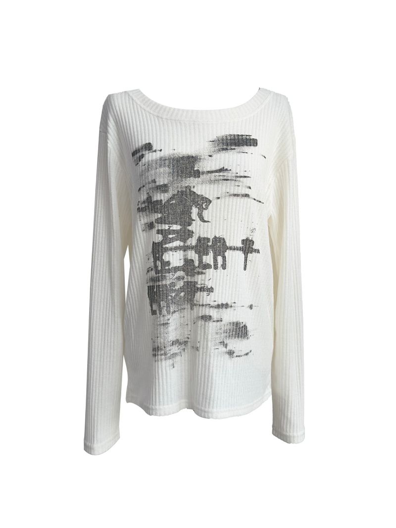 printed ribbed long sleeves (2color)