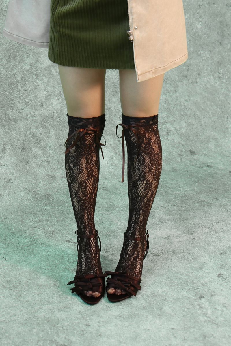 antique mocha lace knee socks