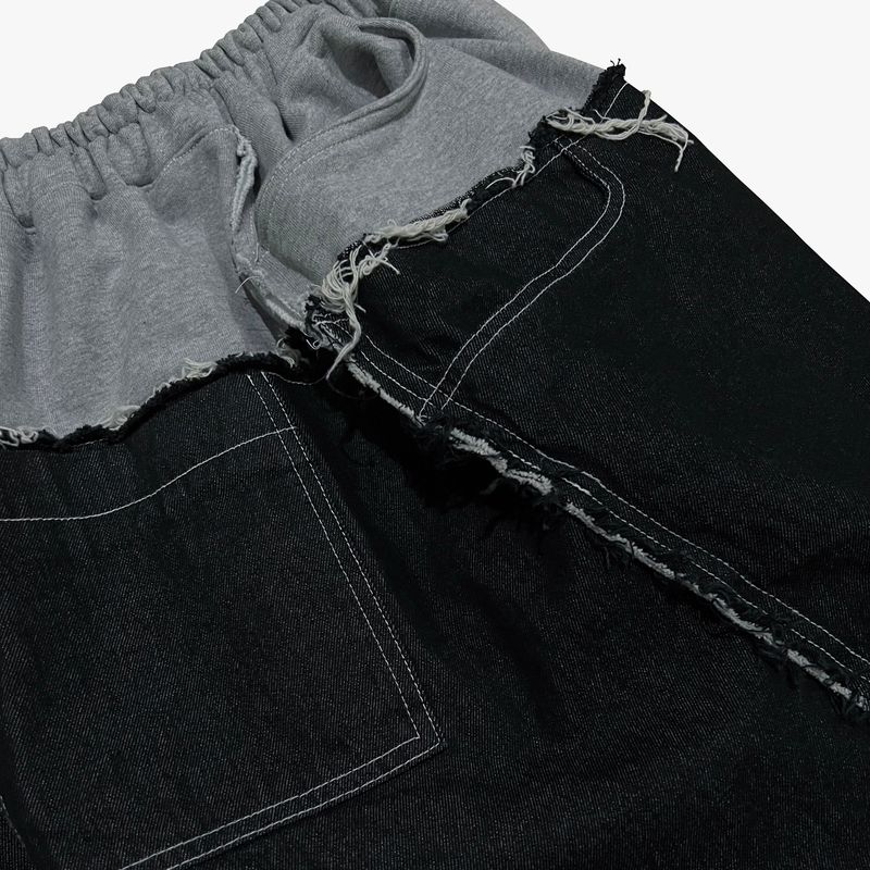 layered deconstructed denim pants_black