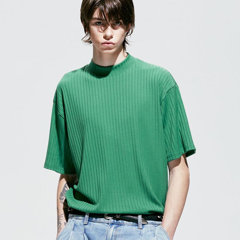 2way rib mock neck t-shirt green