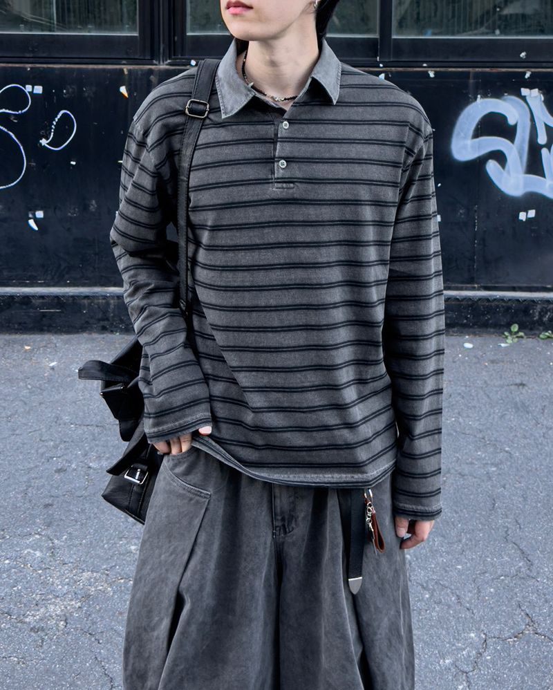JIIGEUM（ジグム）の「Saville Pigment Collar Long Sleeve Tee（Tops）」