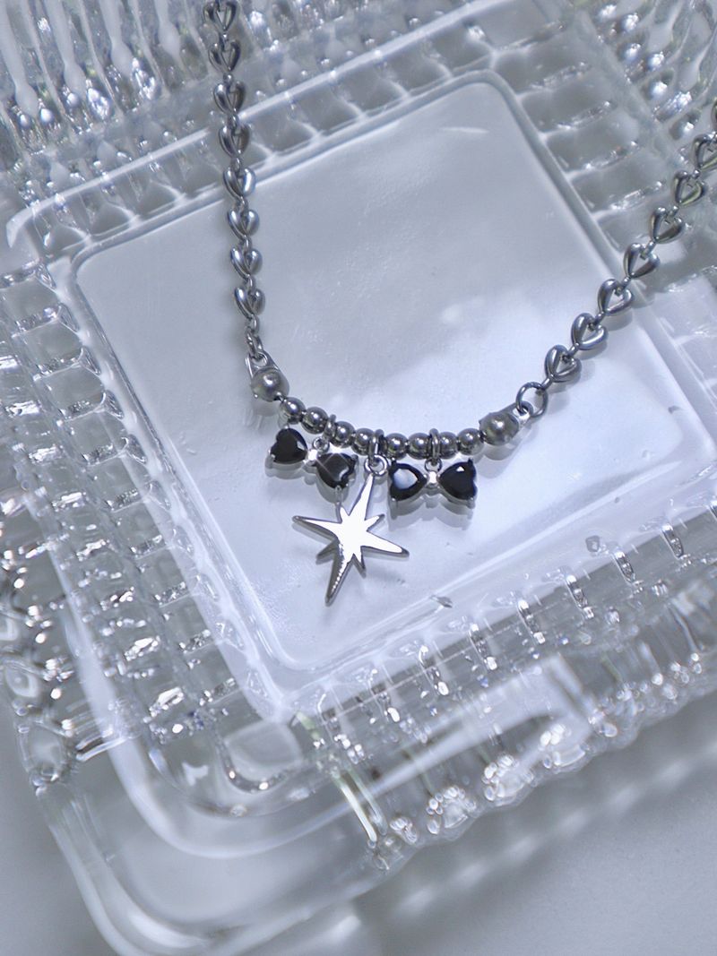 black double ribbon twinkle necklace