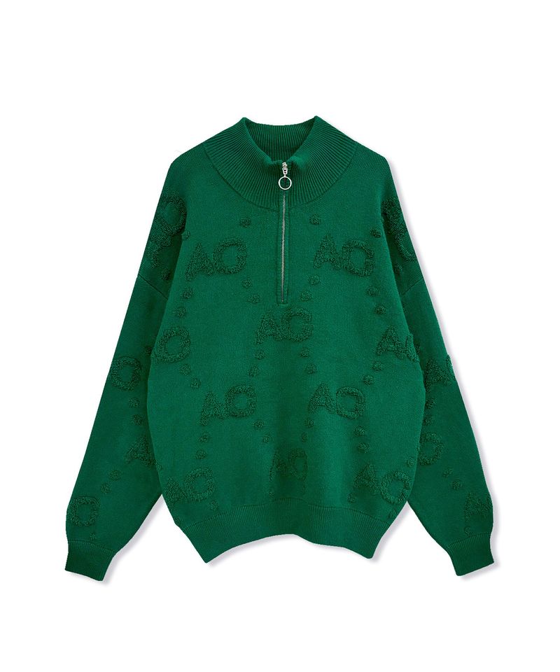 UNISEX モノグラムハーフジップニット