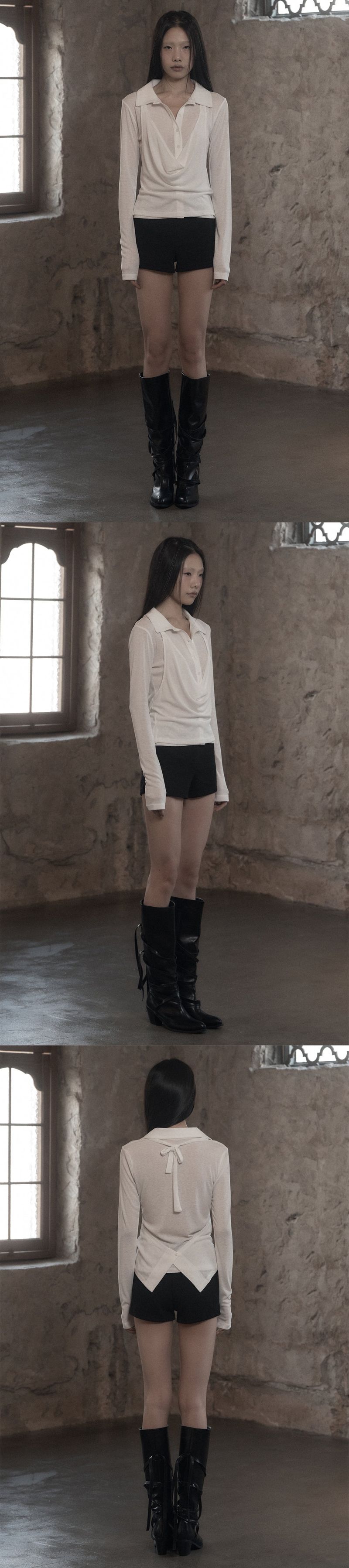 [mnem] Cowl Bustier Shirt Set (white)