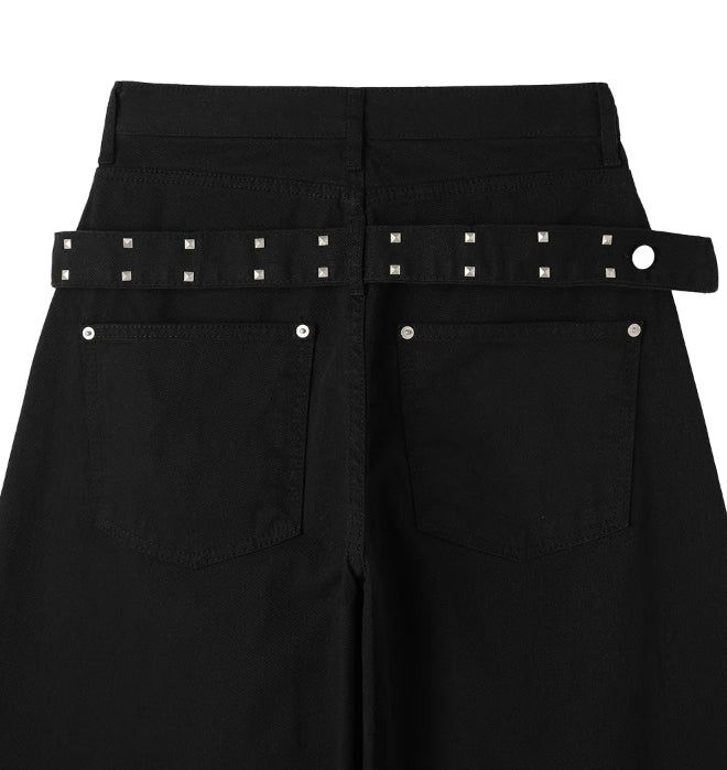 Pale studded strap pants