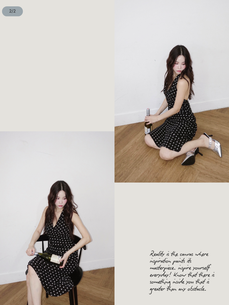 dot halter-neck sleeveless V-neck long dress