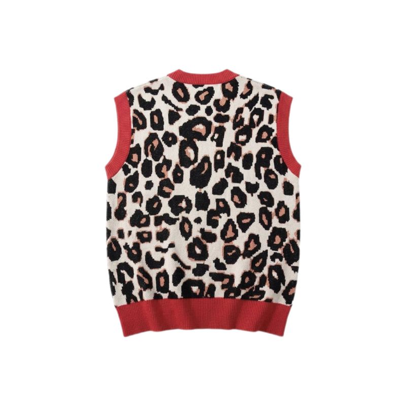 Red & Ivory Leopard Knit Vest