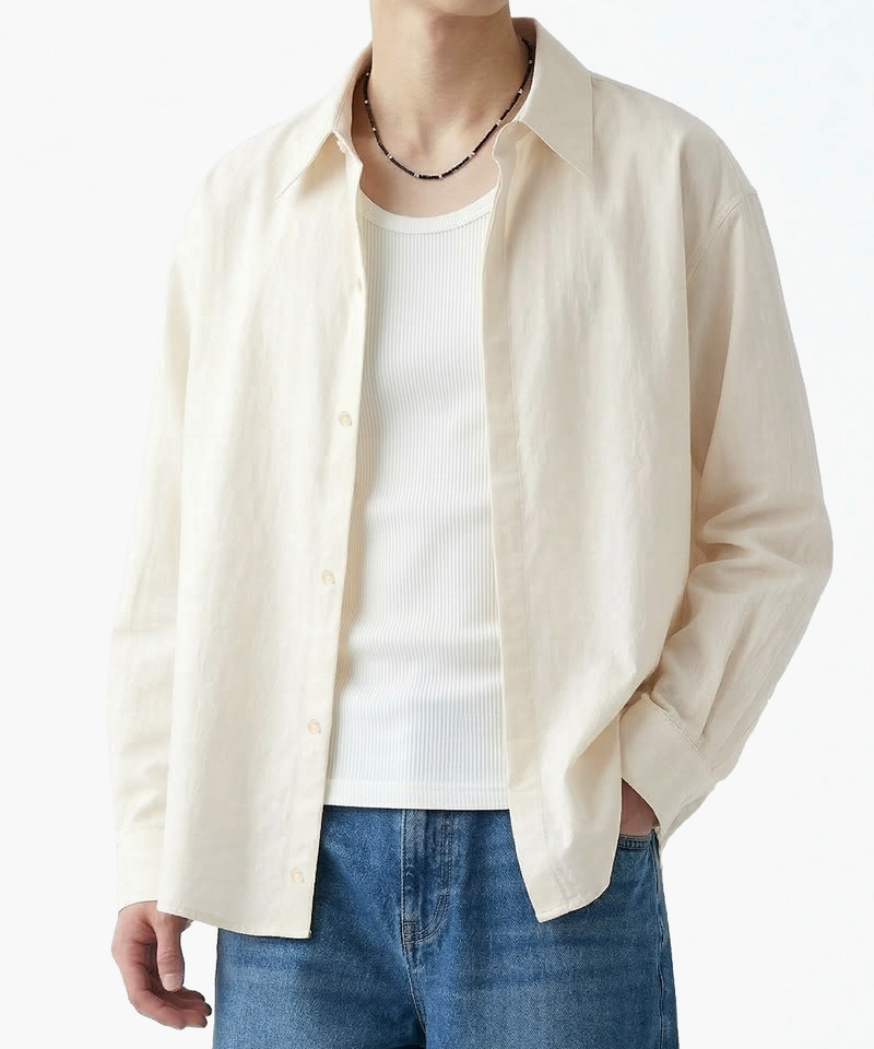 Overfit Stretch Crop Shirt Ivory