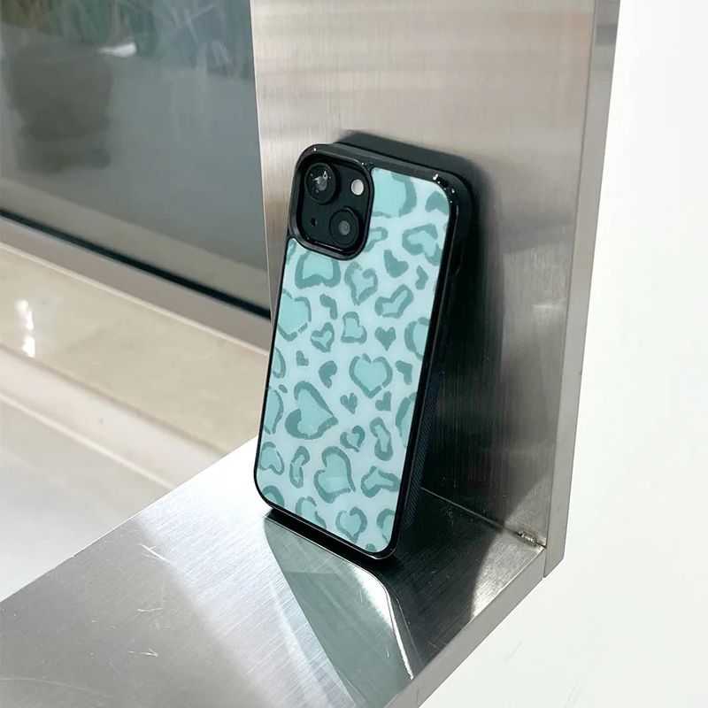 [MADE][Glass Bumper Case] Heart Leopard Drawing Case ⋆ Mint