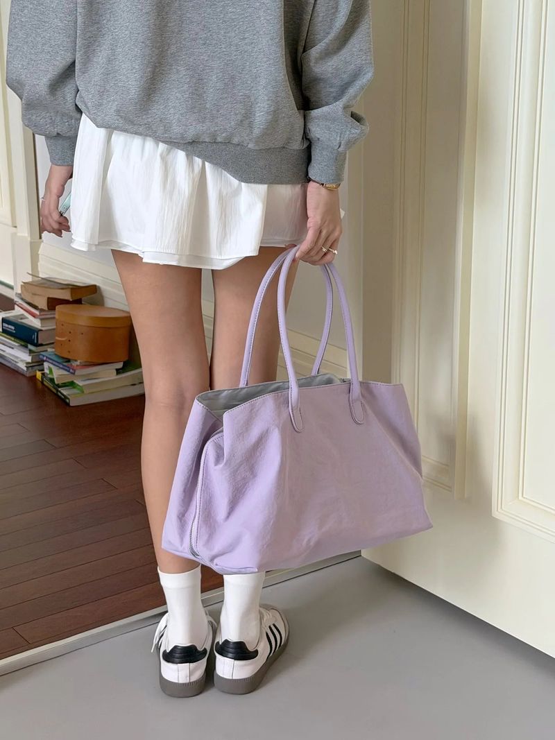Color Block Nylon Multi-Pocket Large Tote Bag