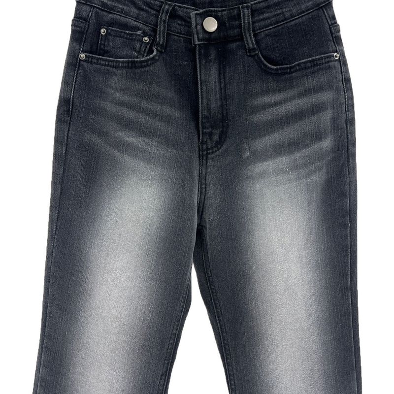 Gradient Washed High Waist Span Long Bootcut Denim Pants (Black)