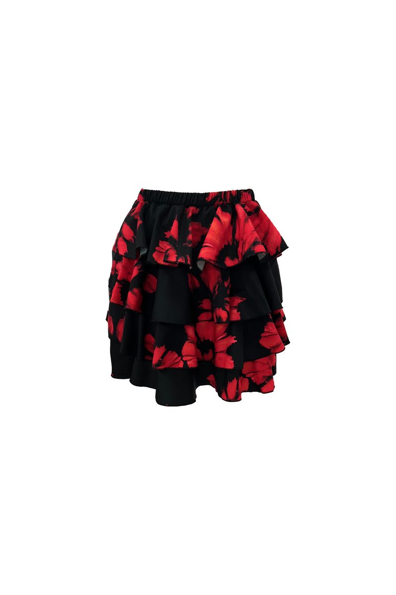 FLUTTER FRILL TOP SKIRT / RED