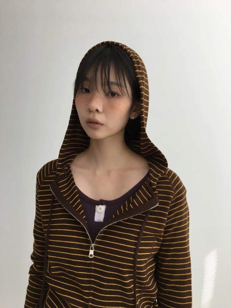 Bobby Striped Knit Zip-Up Hoodie (7color)