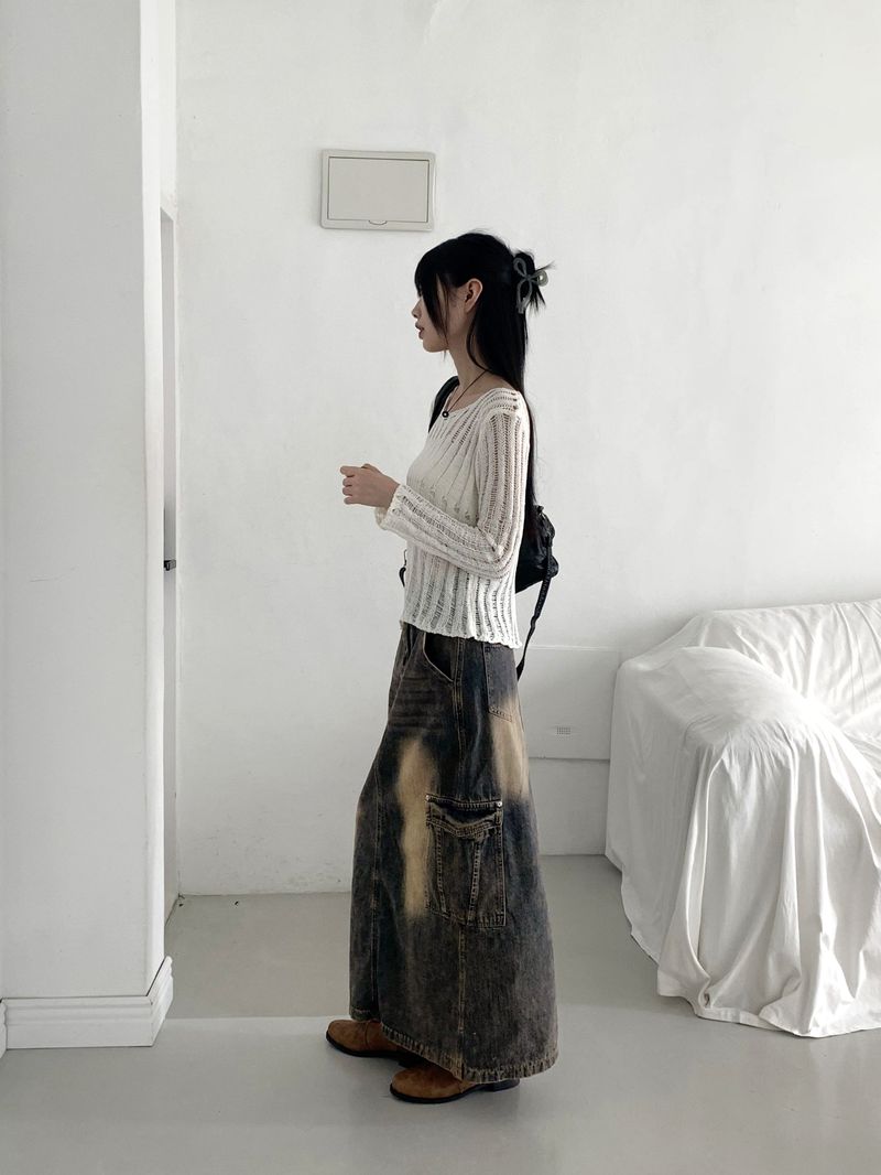 Parform Remedy Washing Long Denim Skirt