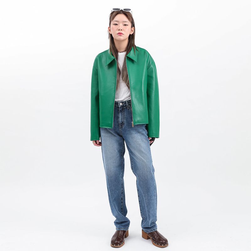 SINGLE LEATHER JACKET GREEN