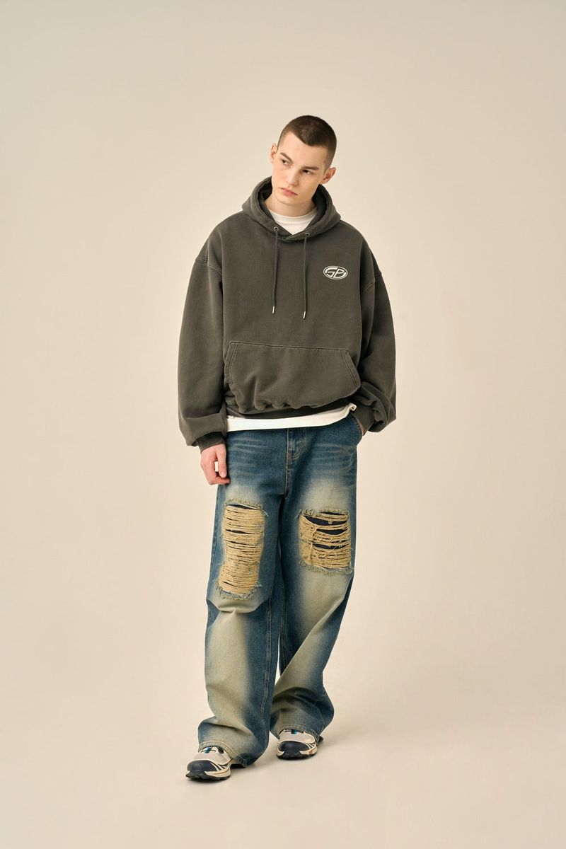 PIGMENT OVERSIZED LOGO HOOD - CHARCOAL