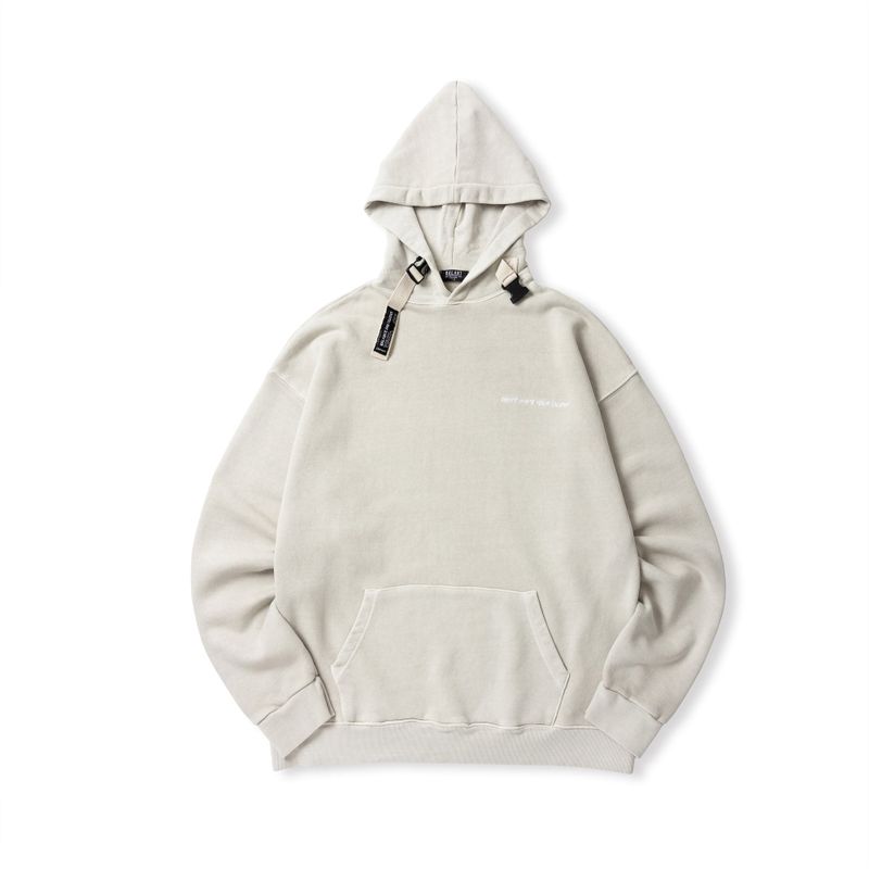 Pigment Slogan Buckle Hoodie - Beige