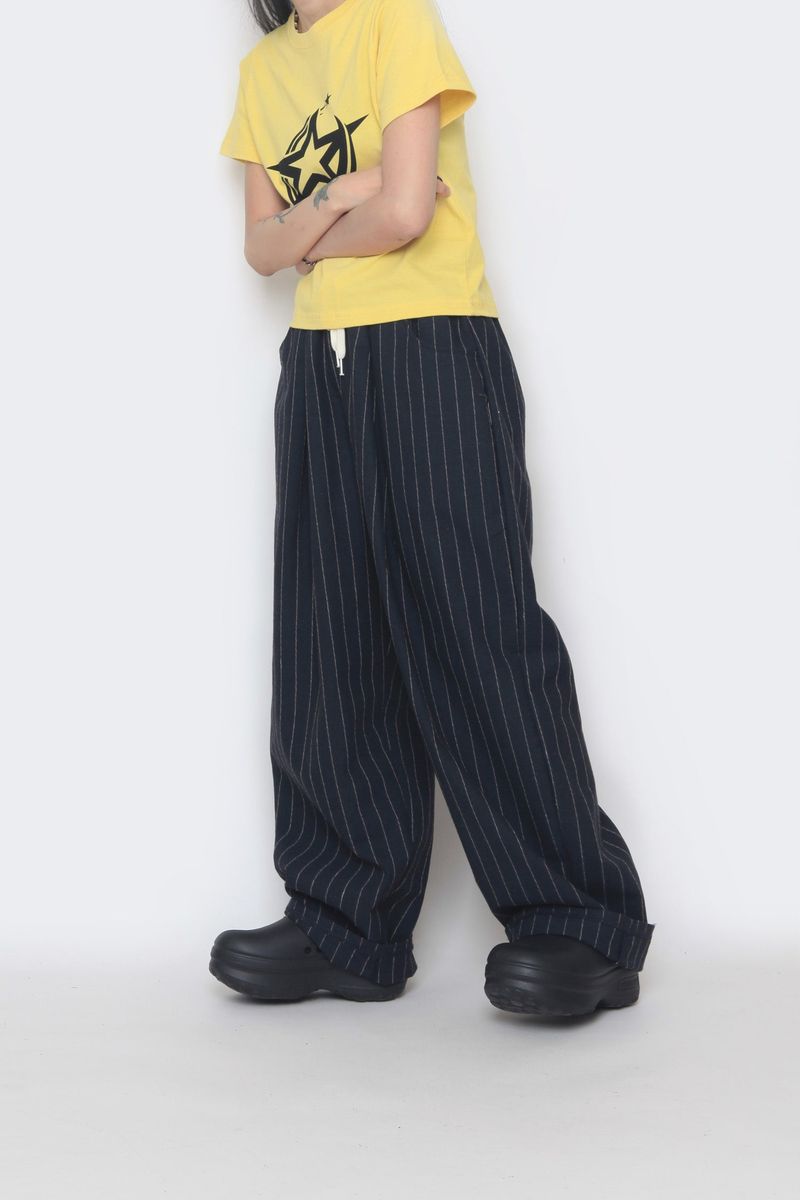 linen striped wide pants