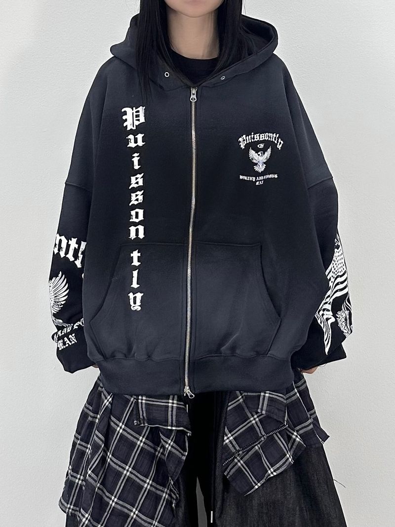 dirty eagle hooded zip-up
