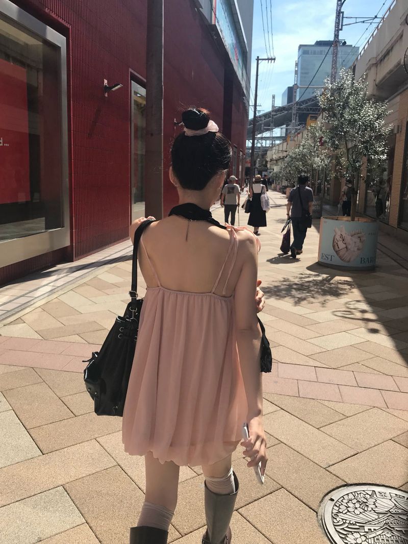 Peach Hug Ribbon Slip Pumkin Sleeveless Mini Dress
