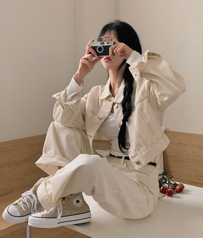[BELLIDE MADE] creamy cropped cotton jacket