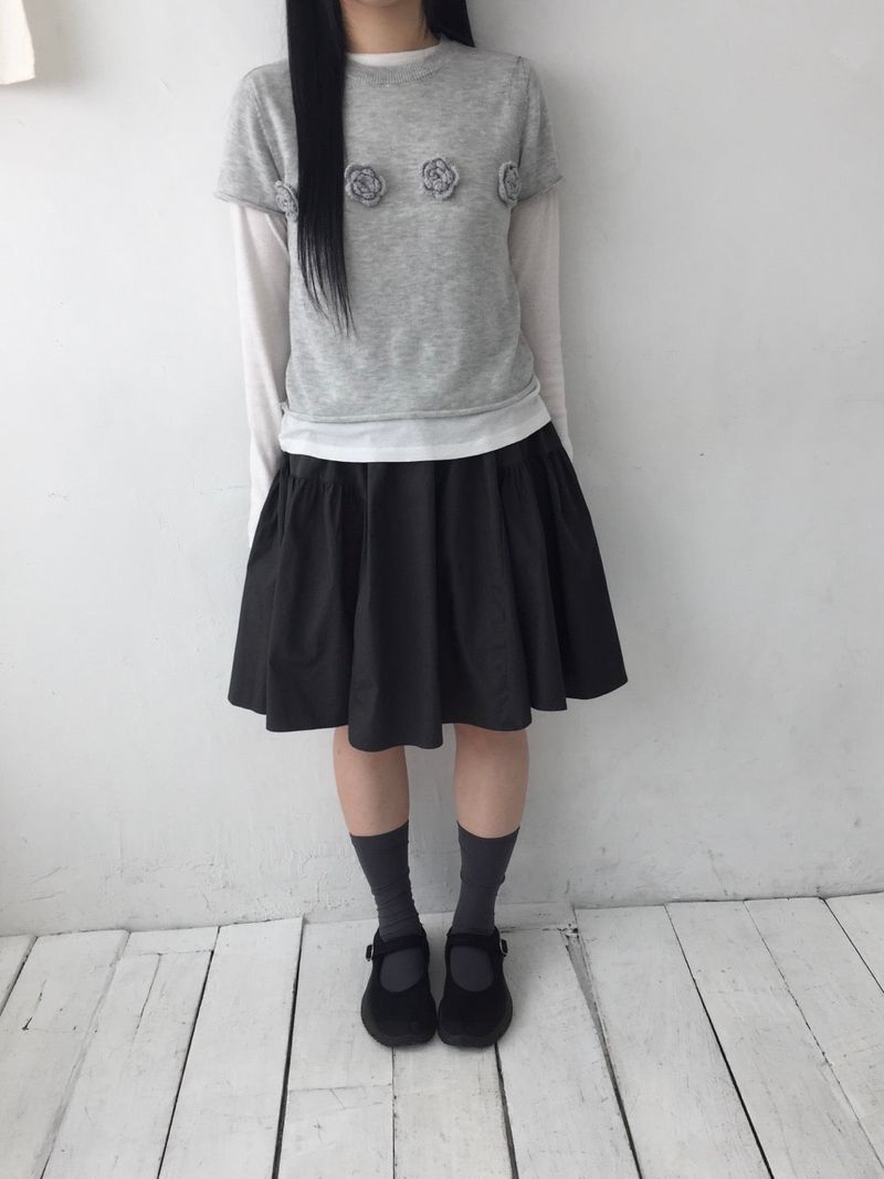 フラワーコサージュハーフニット