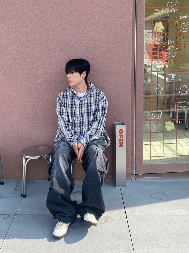 Washing diagonal balloon cargo denim pants 2C