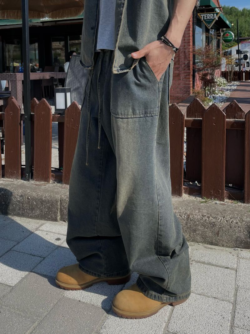 Western tin-washed denim pants