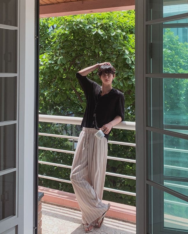 Bonnell Crinkle Stripe Wide Pants