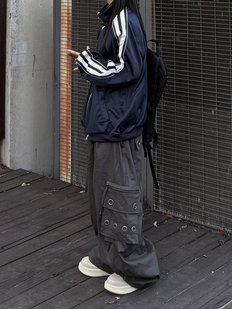 ヘキサ アイレット ジッパー カーゴパンツ
