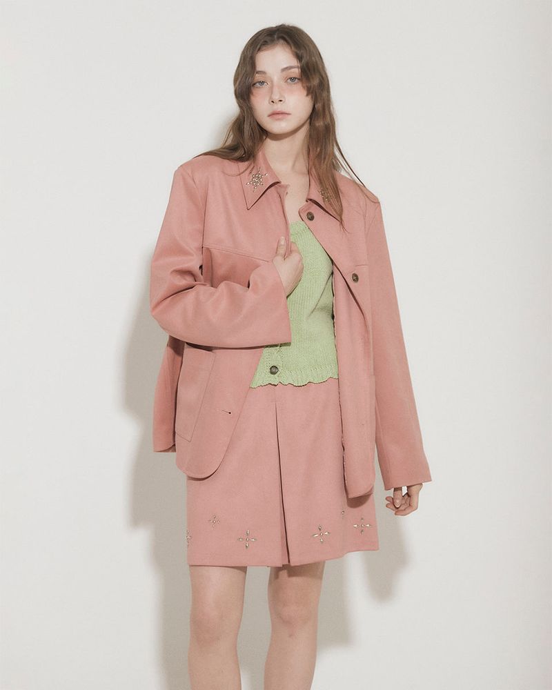 FAUX SUEDE STUDS JACKET [PINK]