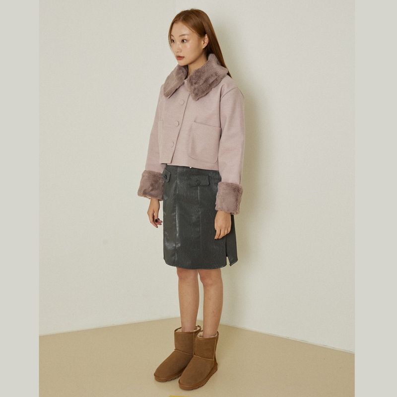 Posh short coat (pink gray)