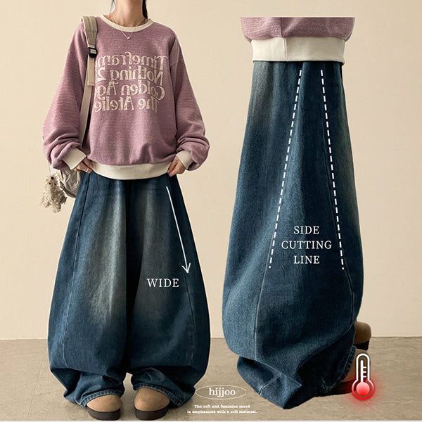Romine side pin tuck brushed denim wide pants