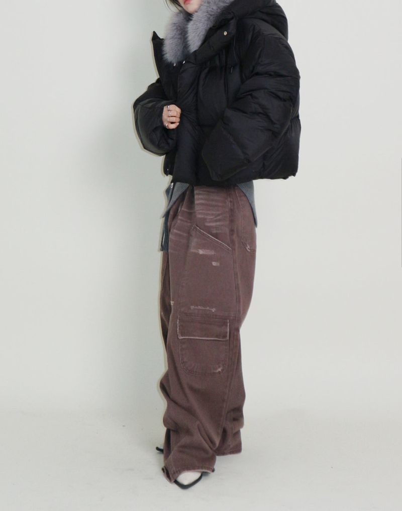 Out String Winter High-Neck Duck-Down Padded Jacket (Light Padded)
