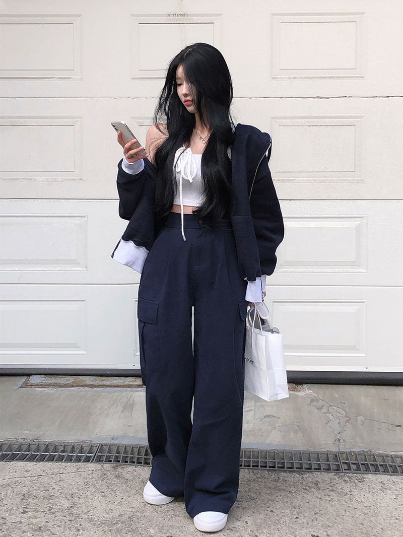 [BELLIDE MADE] suede pocket wide cargo pants