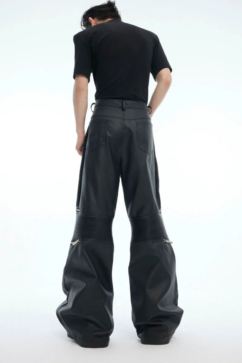 Zipper Panel High-Waist Flared Leather Pants