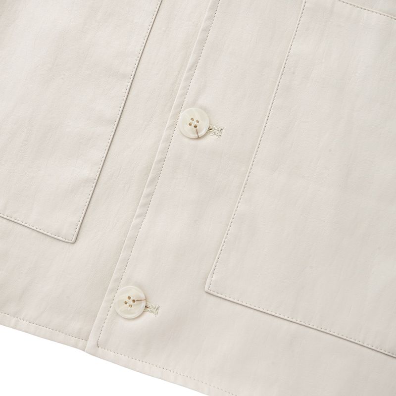 Leather Collar Button Jacket 3COLOR