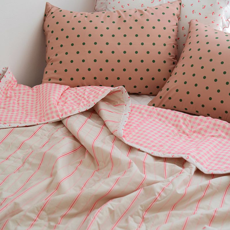 Borderline Pattern Reversible Summer Comforter - Pink stripe - Q size