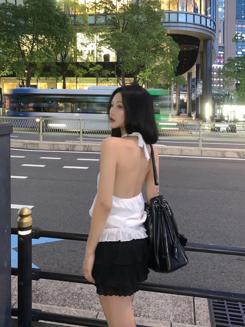 Selly Backless Lace Haler Blouse