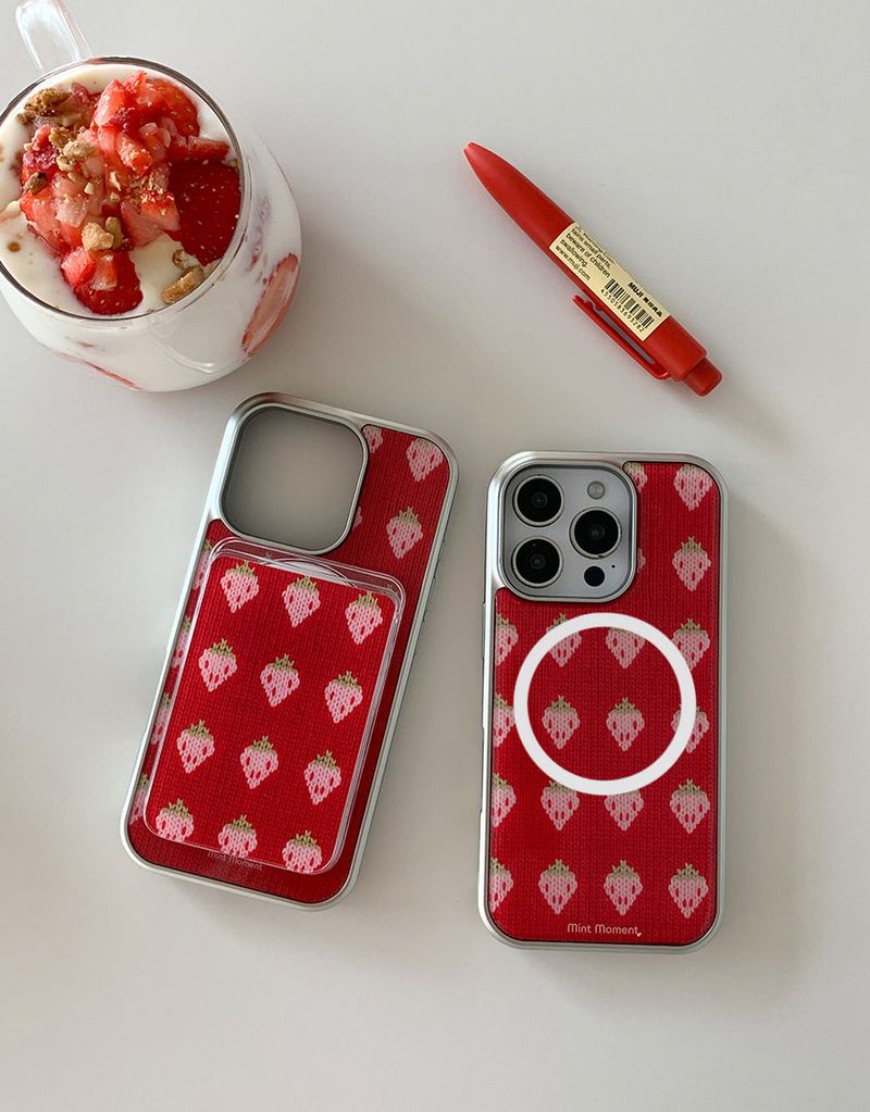  [MADE]ピンクストロベリー シルバー エポキシ MagSafeバンパー iPhoneケース