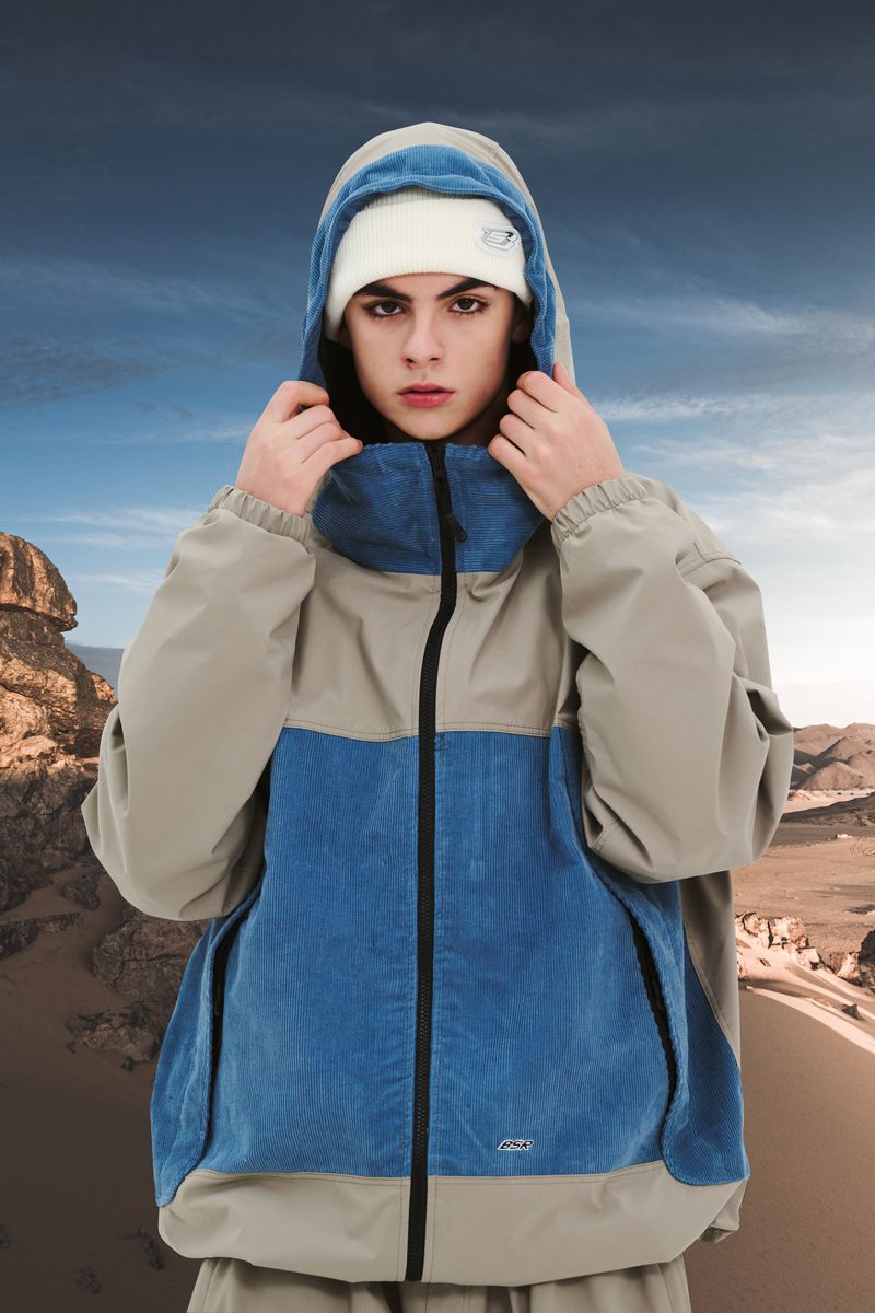 MMM HF WINDBREAKER HOODED JACKET ASH KHAKI / CORDUROY SKY