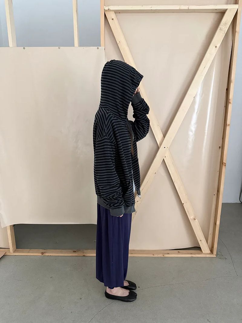 stripe washing hood zip-up