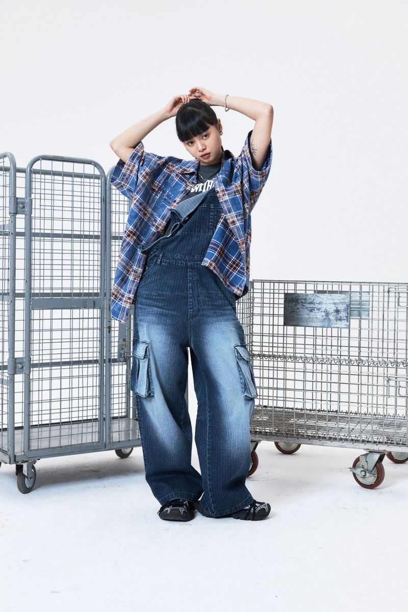 Herringbone denim overall